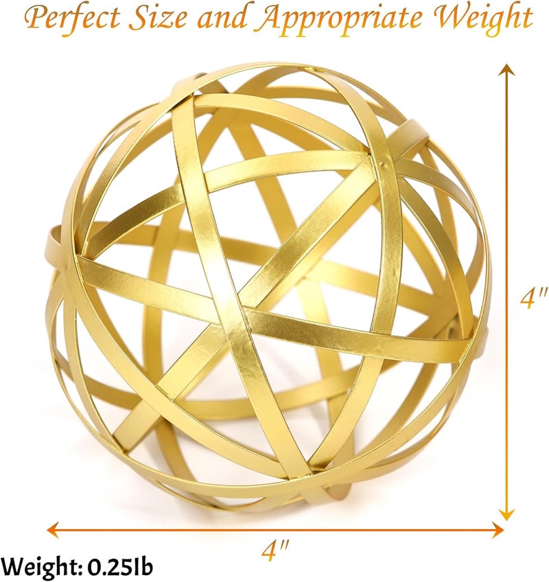 Mocome Gold Decorative Sphere, Metal Coffee Table Decor Sculpture, Modern Home Decor Accent for Tabletop, Centerpiece, Shelf Display- Elegant Metal Sphere Decor with Luxury Golden Finish - Image 3